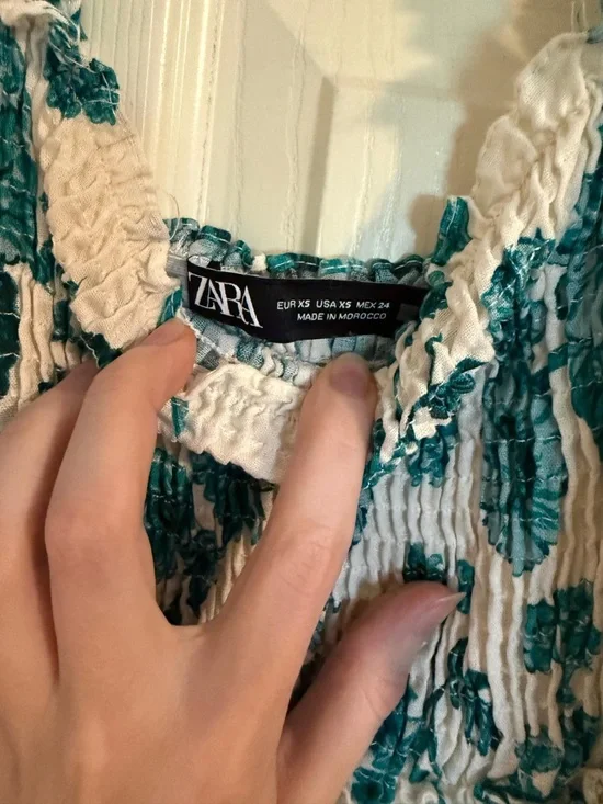 Zara White Mini Dress with Teal Floral Print - Picture 3 of 7